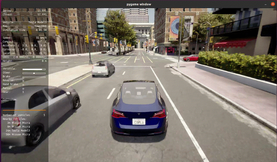 CARLA traffic simulation demo with nearby vehicles